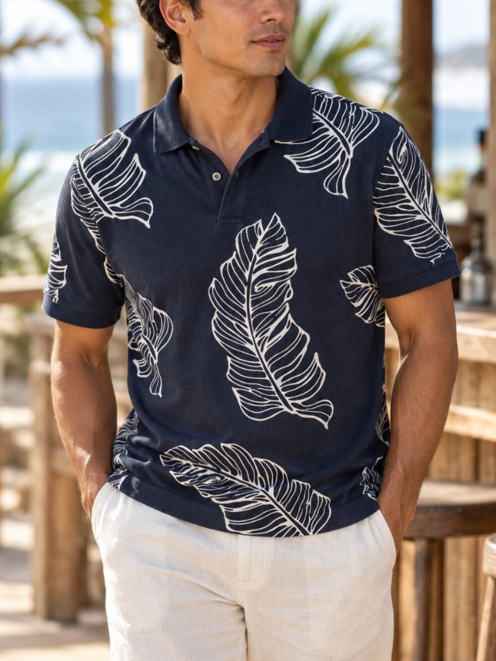 Nautica Palm Polo Shirt Navy SMALL